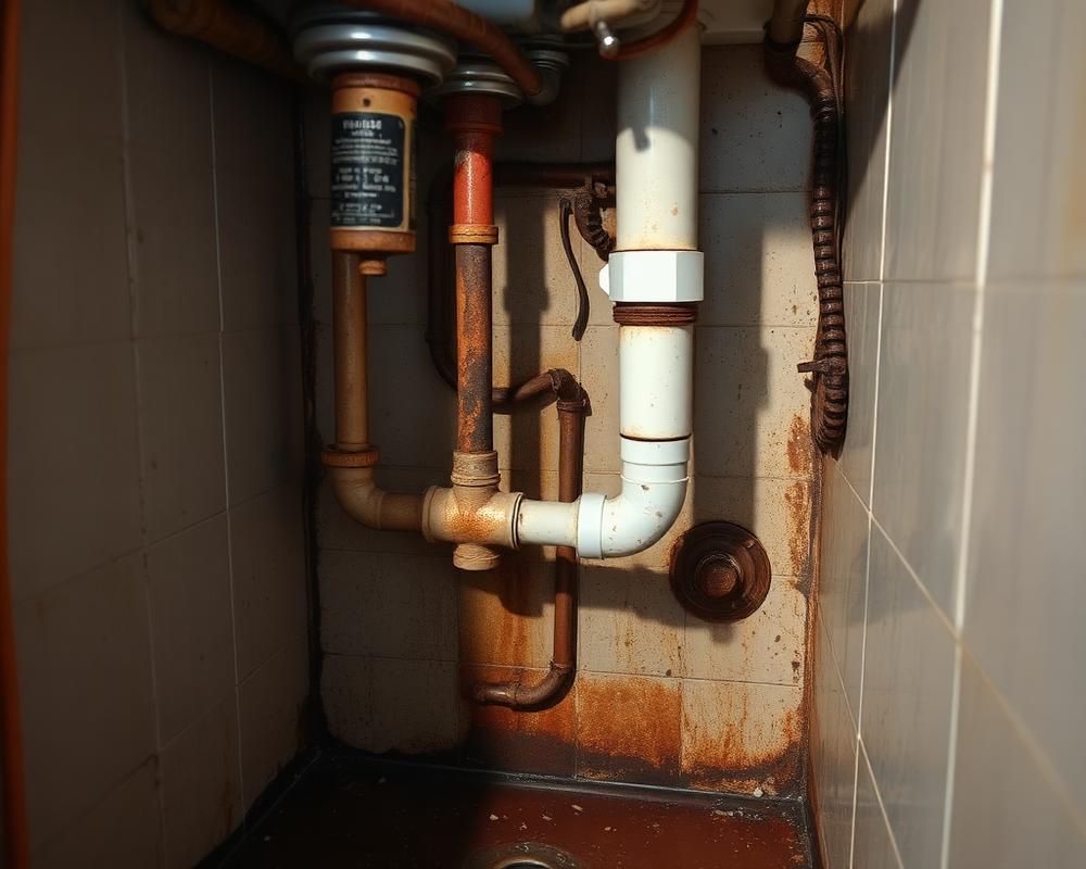 Kitchen pipework rebuild — before